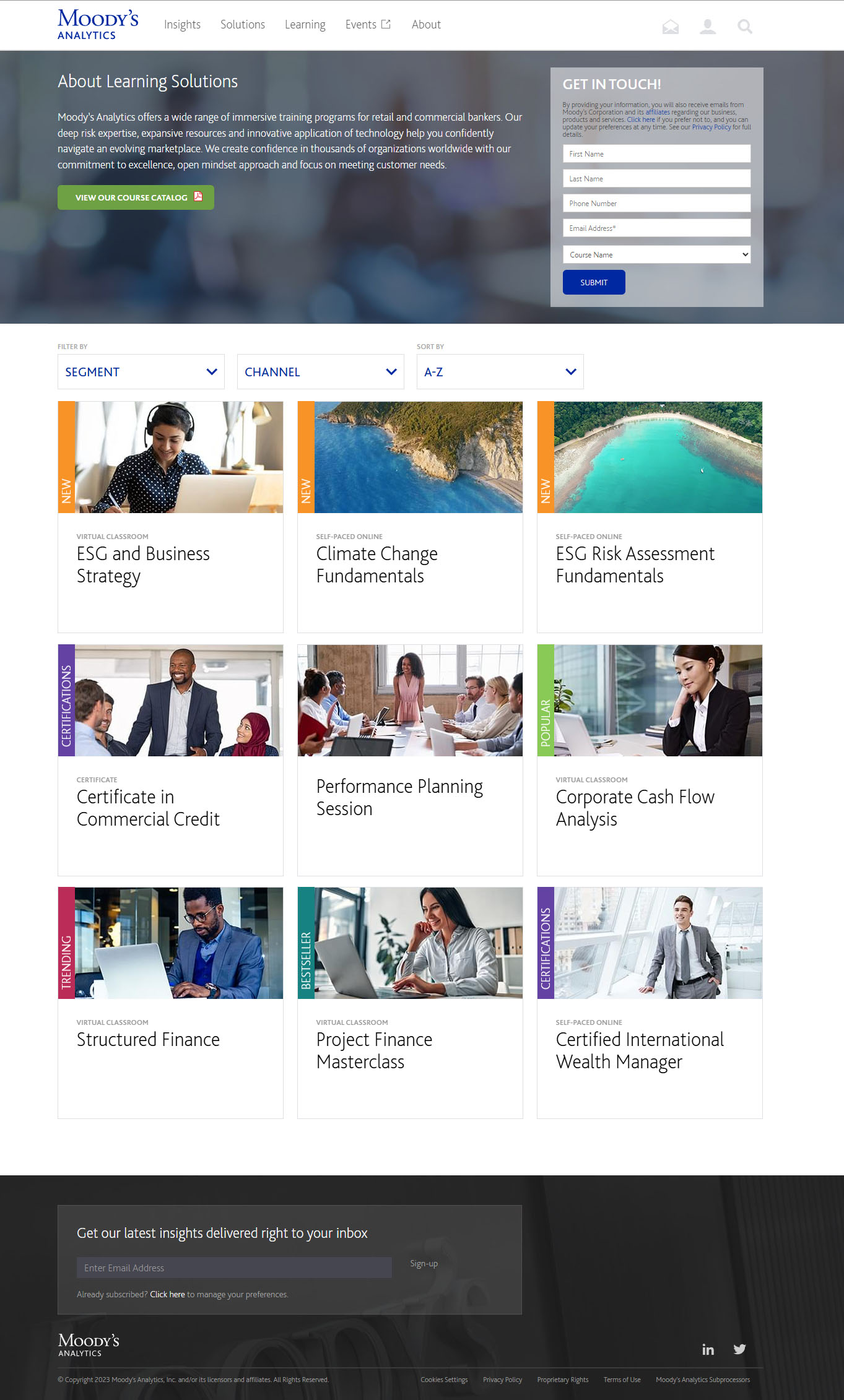 A view of the desktop version of the Course Catalog